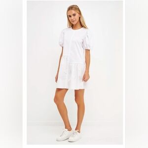 ENGLISH FACTORY KNIT WOVEN MIXED DRESS